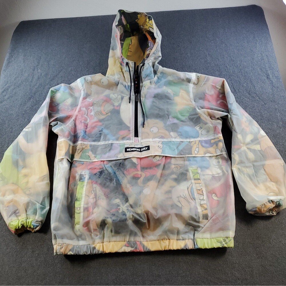 Members Only Nickelodeon Pullover Hoodie Mens M Half Zip Transparent Overlay
